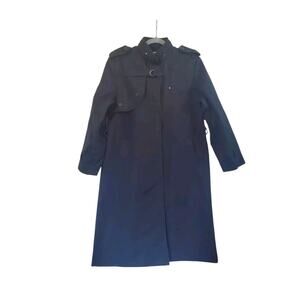 Weather Chasers Black Hooded Button-Up Mid Length Trench Coat, Women's Size 8